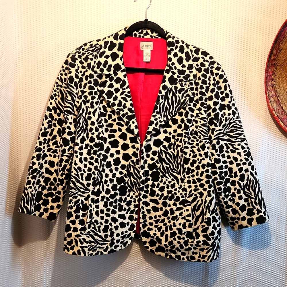 Chico's Black & White Animal Print Blazer Chico's Size 3/ USA Size XL-16